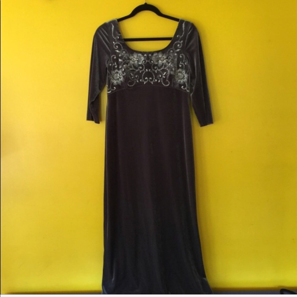 Reggio grey velvet embellished scoop neck long